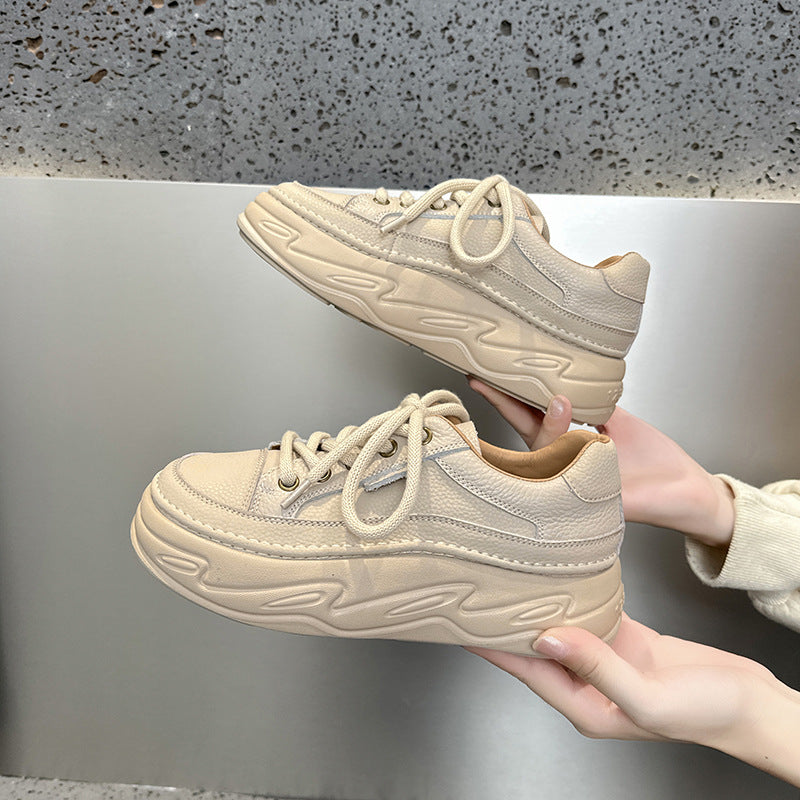 Women's First Layer Cowhide Bread Fashion Platform Retro Sports Board Women's Casual Shoes
