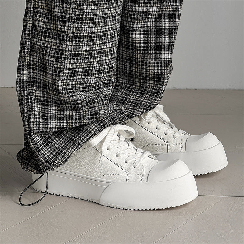 Men's Design Simple Personalized Platform Trendy White Sneakers