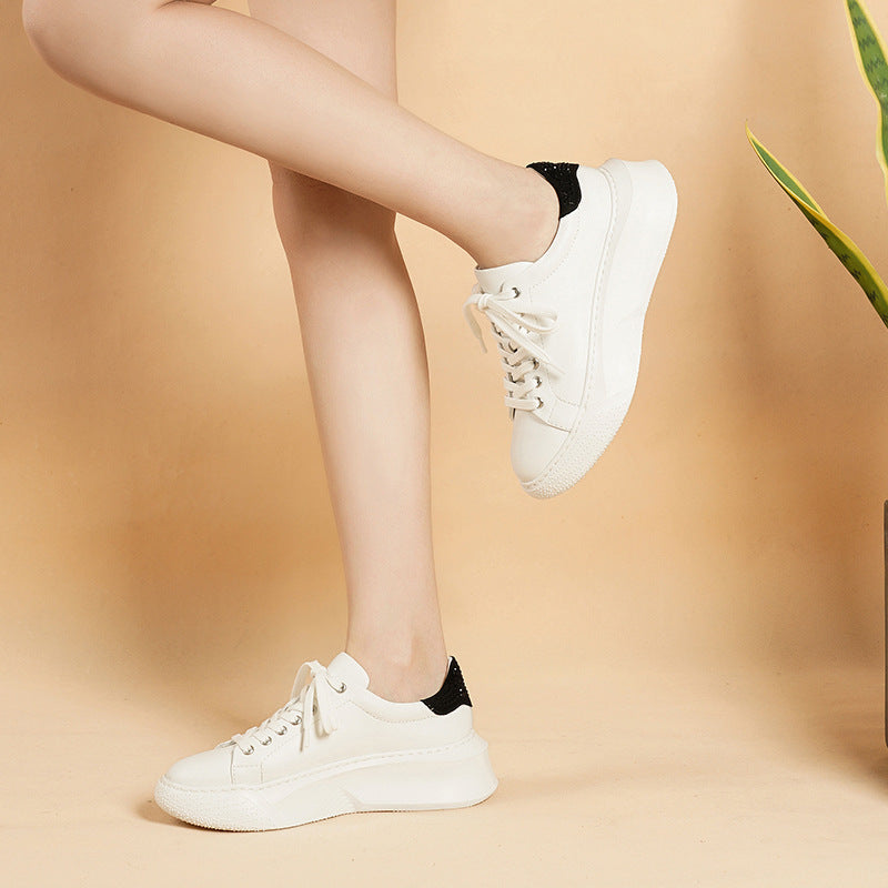 Women's Little White Top Layer Cowhide Platform Casual Shoes