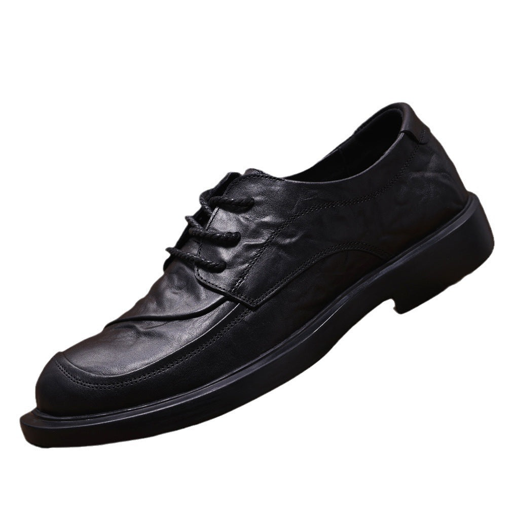 Men's Lace Up Round Toe Soft Bottom Wear Resistance British Men's Casual Leather Shoes