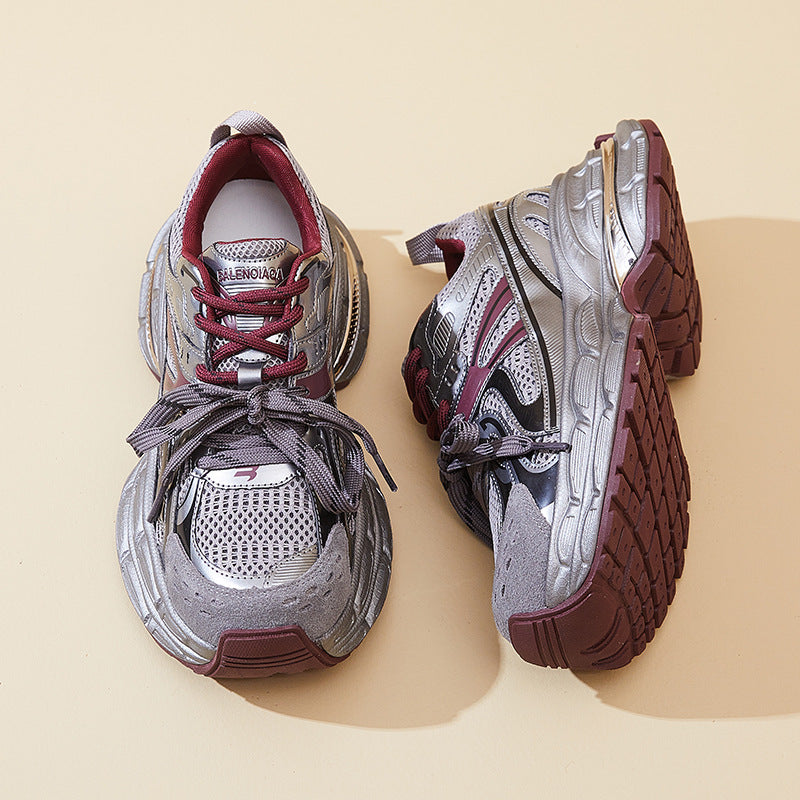 Women's Genuine Autumn Sports Dad Height Increasing Double Platform Sneakers