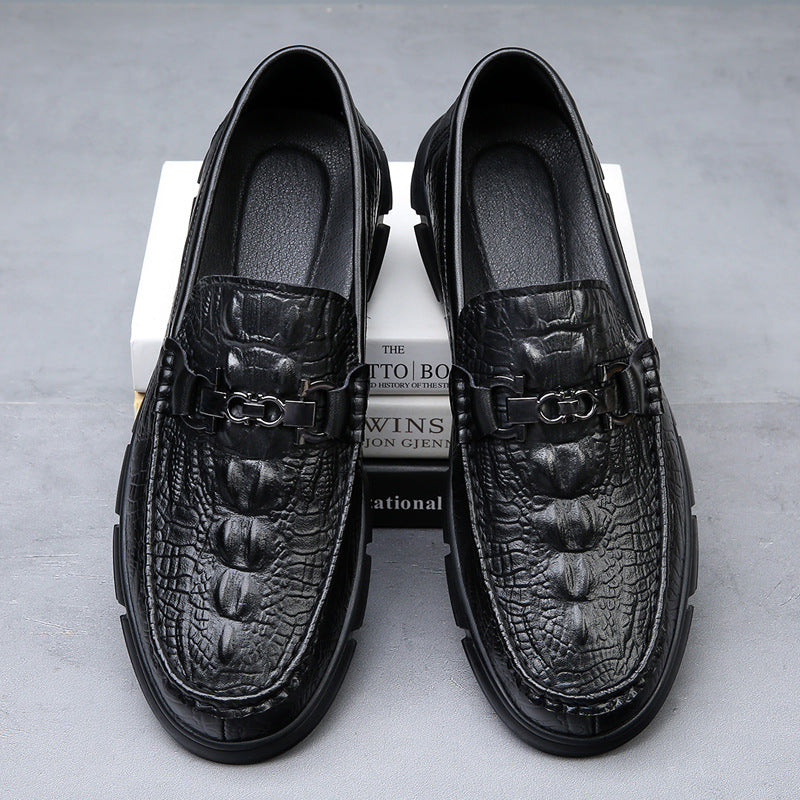 First Layer Cowhide Comfortable Breathable Pedal Crocodile Pattern Slip-on Men's Business Leather Shoes