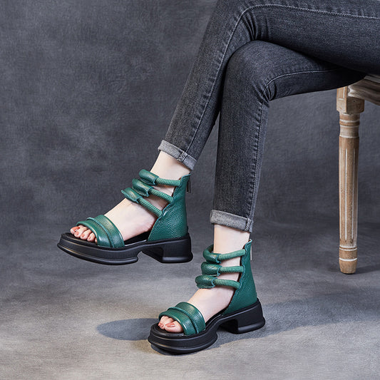 Women's Summer Roman First Layer Cowhide Retro Outdoor Open Toe Sandals