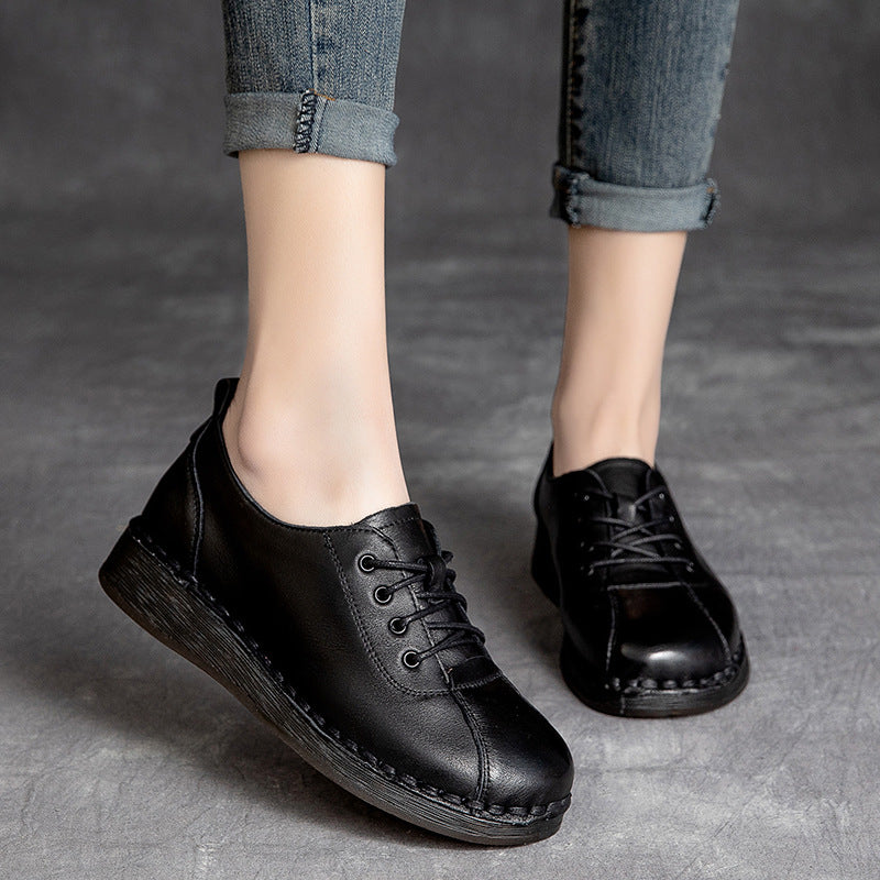 Colored Wedge Front Top Layer Cowhide Beef Casual Shoes