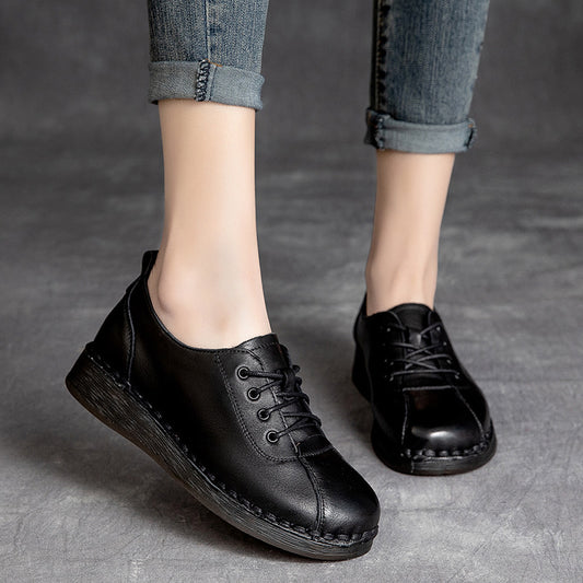 Colored Wedge Front Top Layer Cowhide Beef Casual Shoes