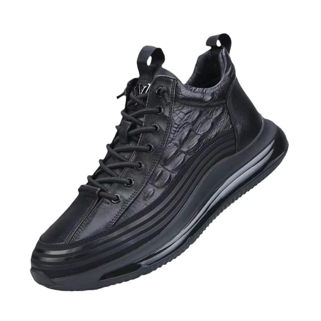 Men's Top Layer Cowhide High Air Cushion Soft Bottom Crocodile Men's Casual Leather Shoes