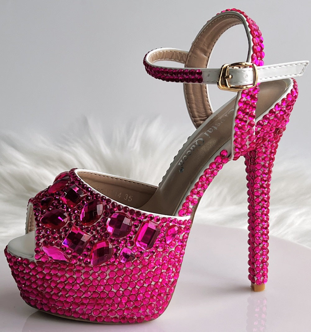 Stiletto Rhinestone Wedding Bridal Colorful Crystals Crystal Sandals