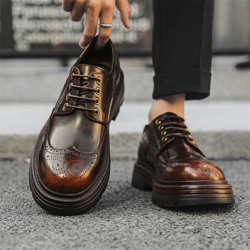 Men's British Wind Suit Thick-soled Brushed Derby Leather Shoes