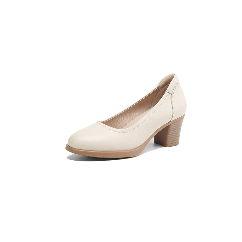 Women's Spring High Chunky Commuter Shallow Mouth Milky White Women's Shoes