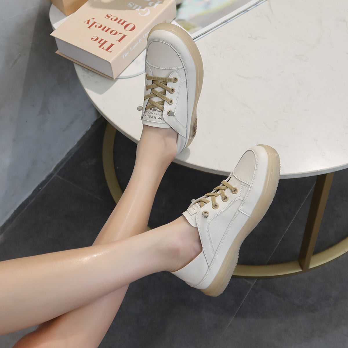 Women's Outer Box Step-on Cowhide Flat White Lazy Soft Bottom Women's Casual Shoes