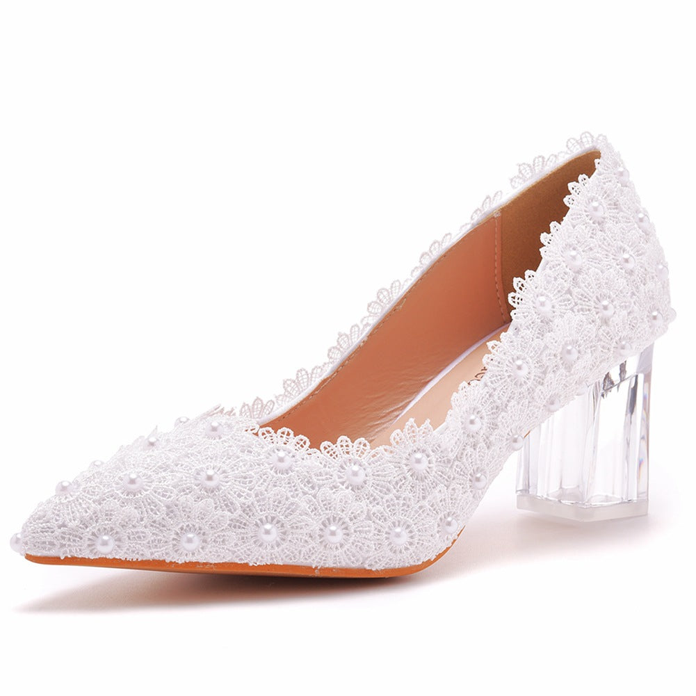 Lace Pointed Toe Plus Size Wedding Bridesmaid Women's Shoes
