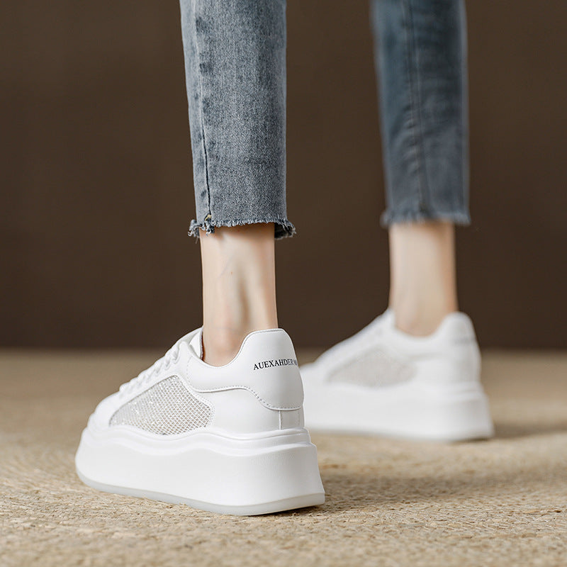 Women's Thick-soled White Spring Platform Height Increasing Women's Shoes