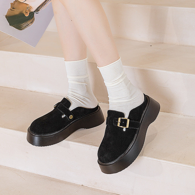 Women's Closed Toe Half Platform Solid Color Slippers