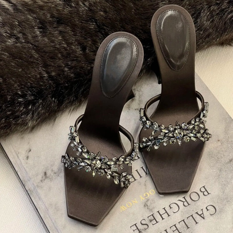 Women's French Rhinestone Summer Cross Strap High Heels