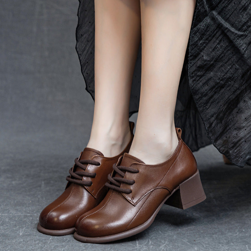 Women's Mid Soft Bottom Washed First Layer Cowhide Casual Shoes