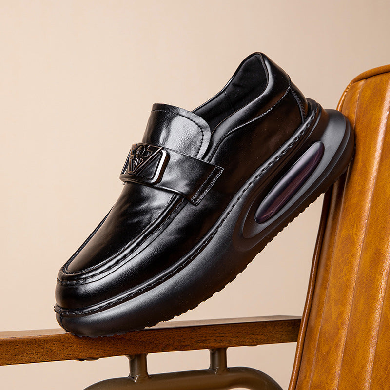 Men's Spring Air Cushion Genuine Business British Thick Bottom Breathable Heightened Men's Casual Leather Shoes