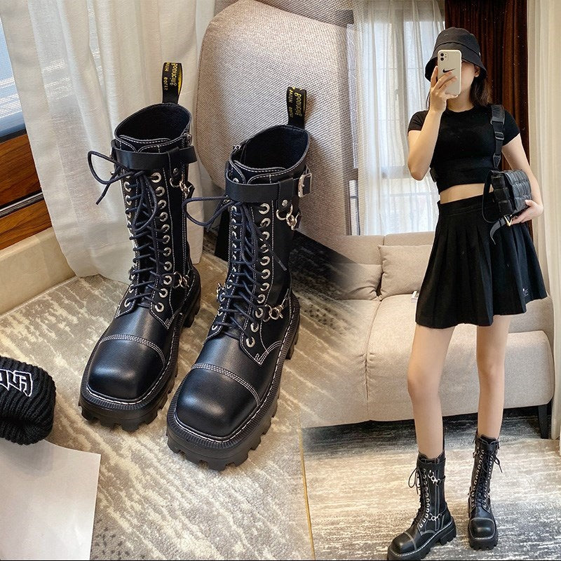 British Style Thick Bottom Height Increasing Boots