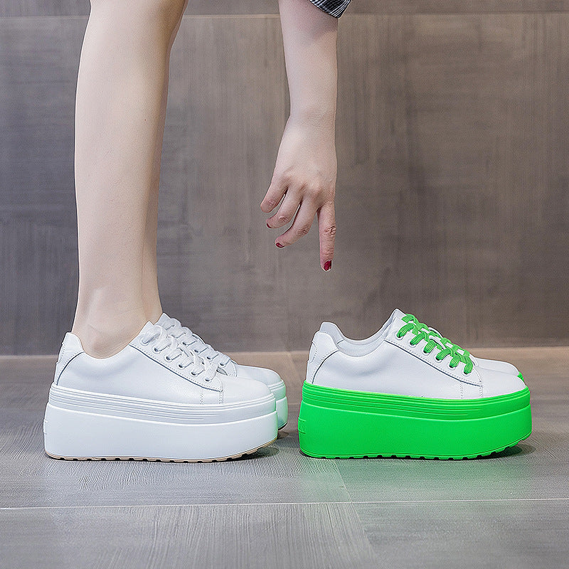 Women's White Autumn Korean Style Muffin Platform Height Casual Shoes