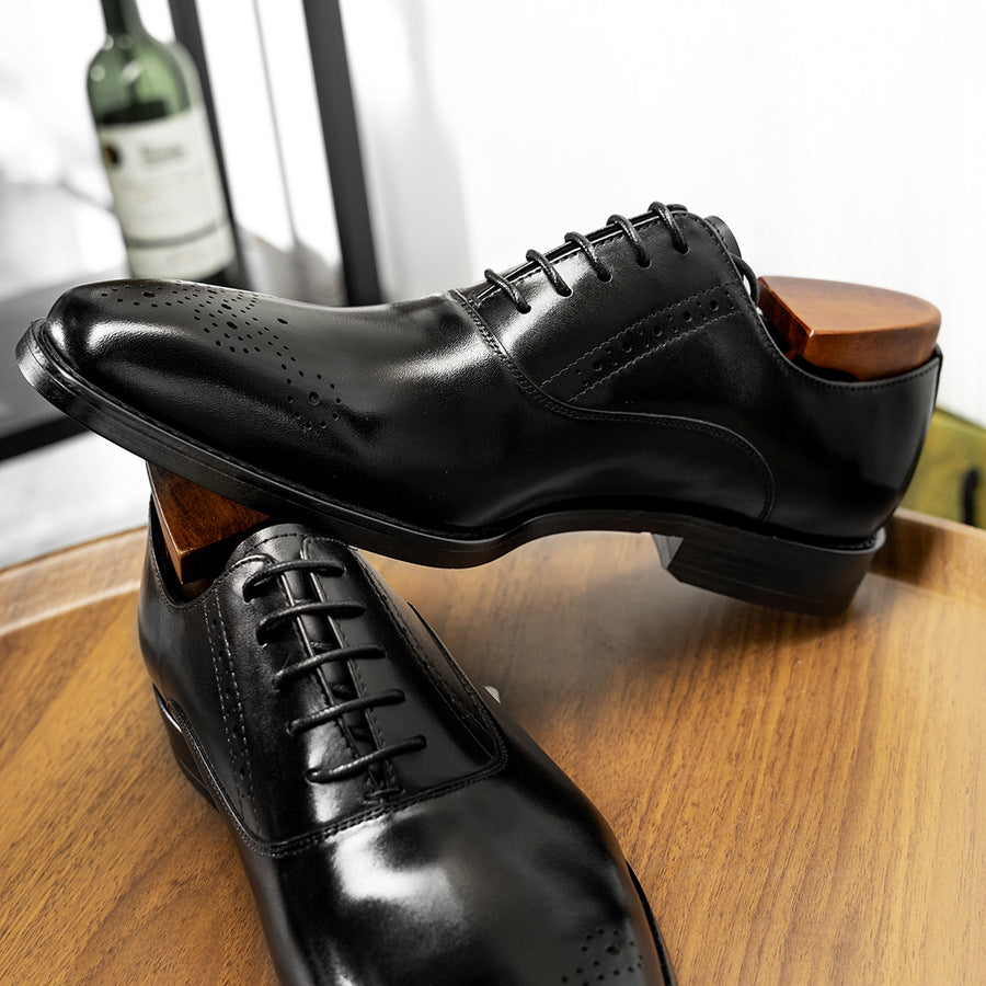 Men's Oxford Business Brogue Pointed Toe Calf Leather Shoes