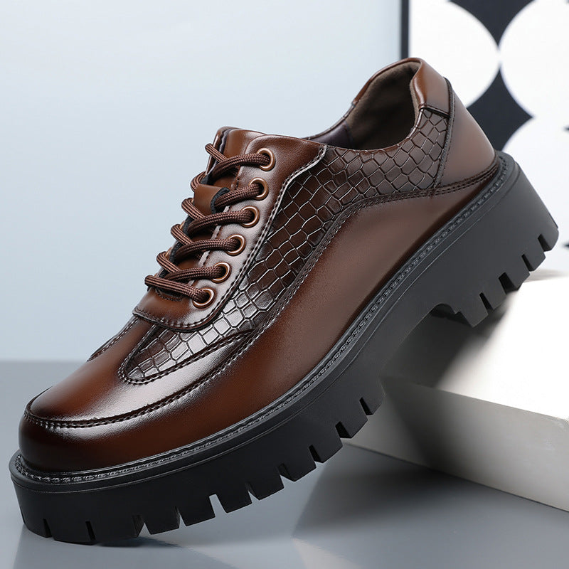 Men's Autumn Business Lace Up Pattern Thick Bottom Big Leather Shoes