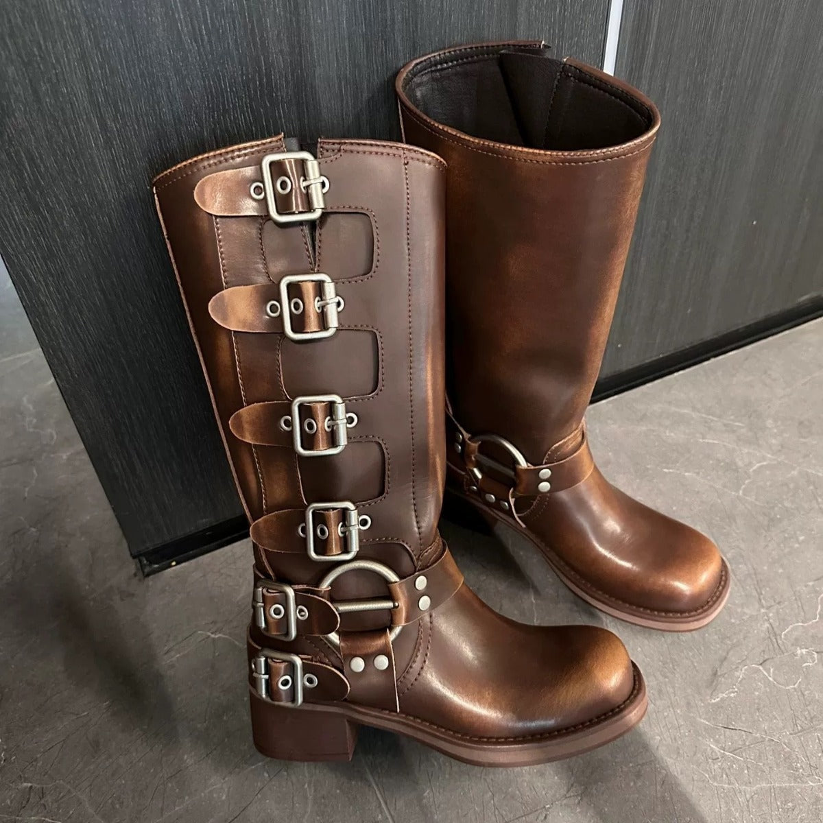 Buckle Chunky Martin Female Genuine Retro Below The Boots