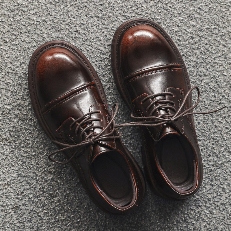 Men's College Style Big Head Platform Autumn Leather Shoes