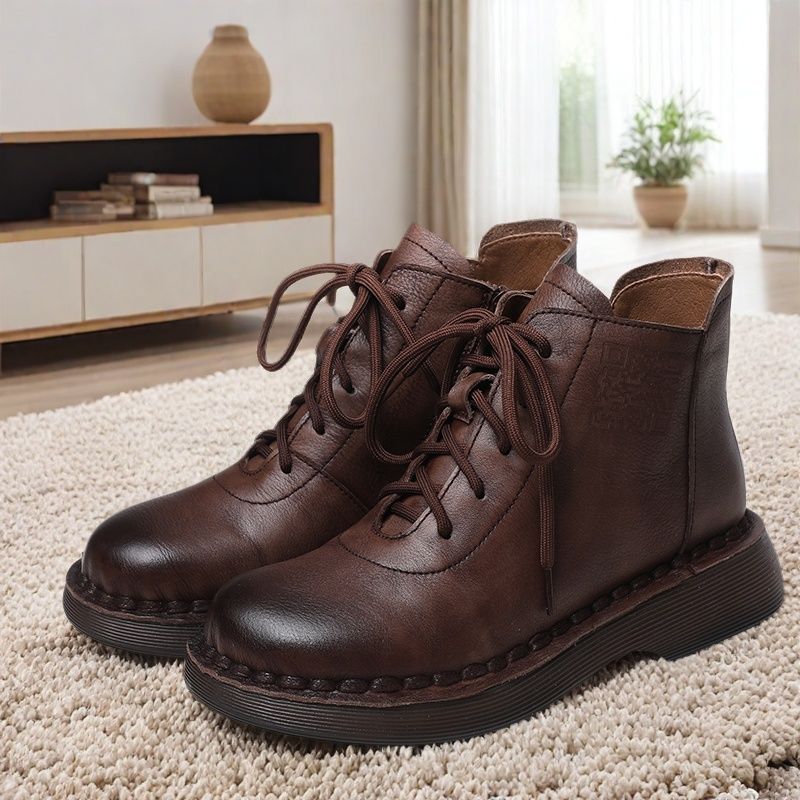Women's Vintage Martin Handmade Round Toe Wedge Boots