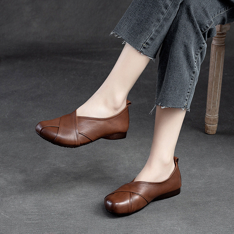 Flat Polished Retro Cross Design Pumps Casual Shoes