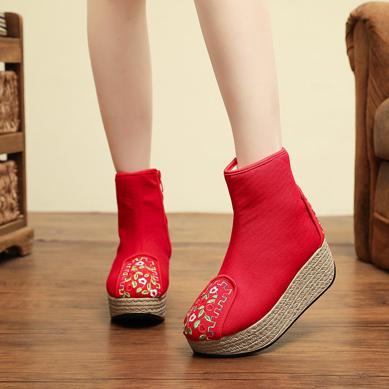 Women's Ethnic Style Fleece-lined Cotton Plain Ancient National Fashion Embroidery Women's Shoes