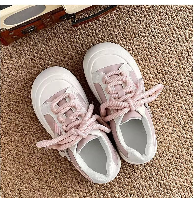 Women's Ugly Cute Bread Spring Korean Style Round Toe White Casual Shoes