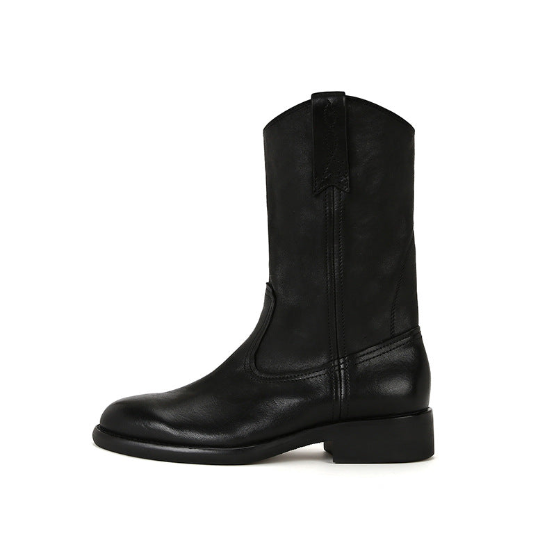 Women's Mom Berke Road Washed Horse Pattern V Cut Knee-high Boots