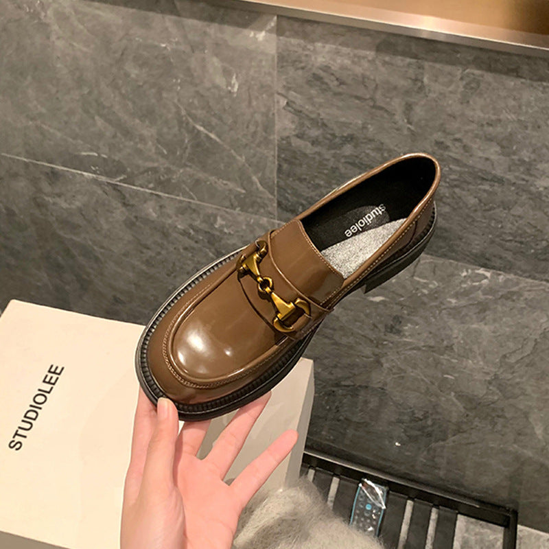 Women's British Retro Metal Buckle Round Head Loafers