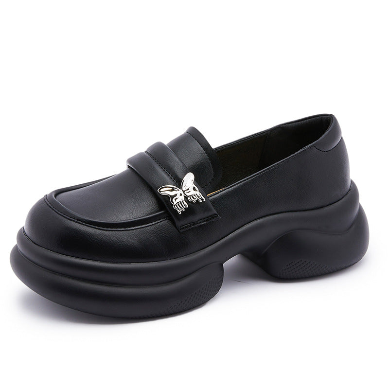 Women's Genuine Platform Autumn Slip-on Bow Black Loafers