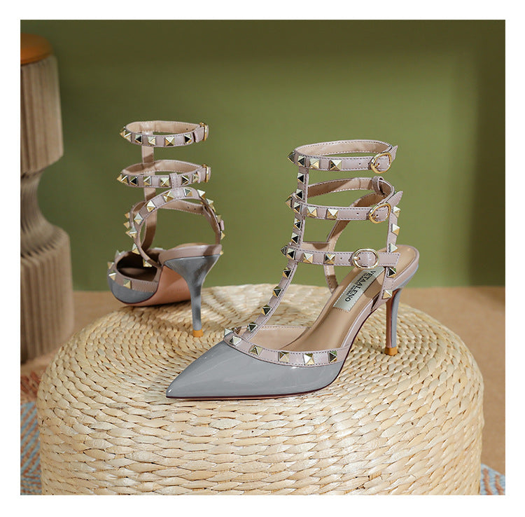Women's Rivet Willow Stiletto Three-ring Strap Fashion Heels