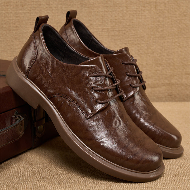 Men's Thin Brown Black First Layer Cowhide Leather Shoes