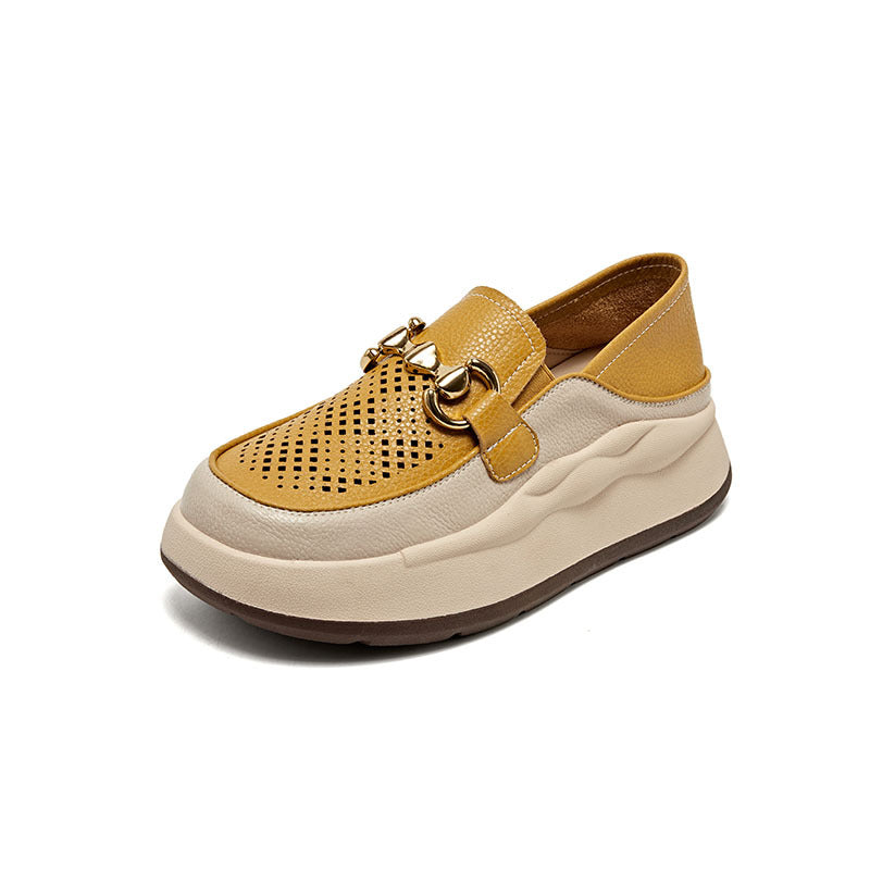 Women's Genuine Platform Pumps Hollow Breathable Summer Loafers