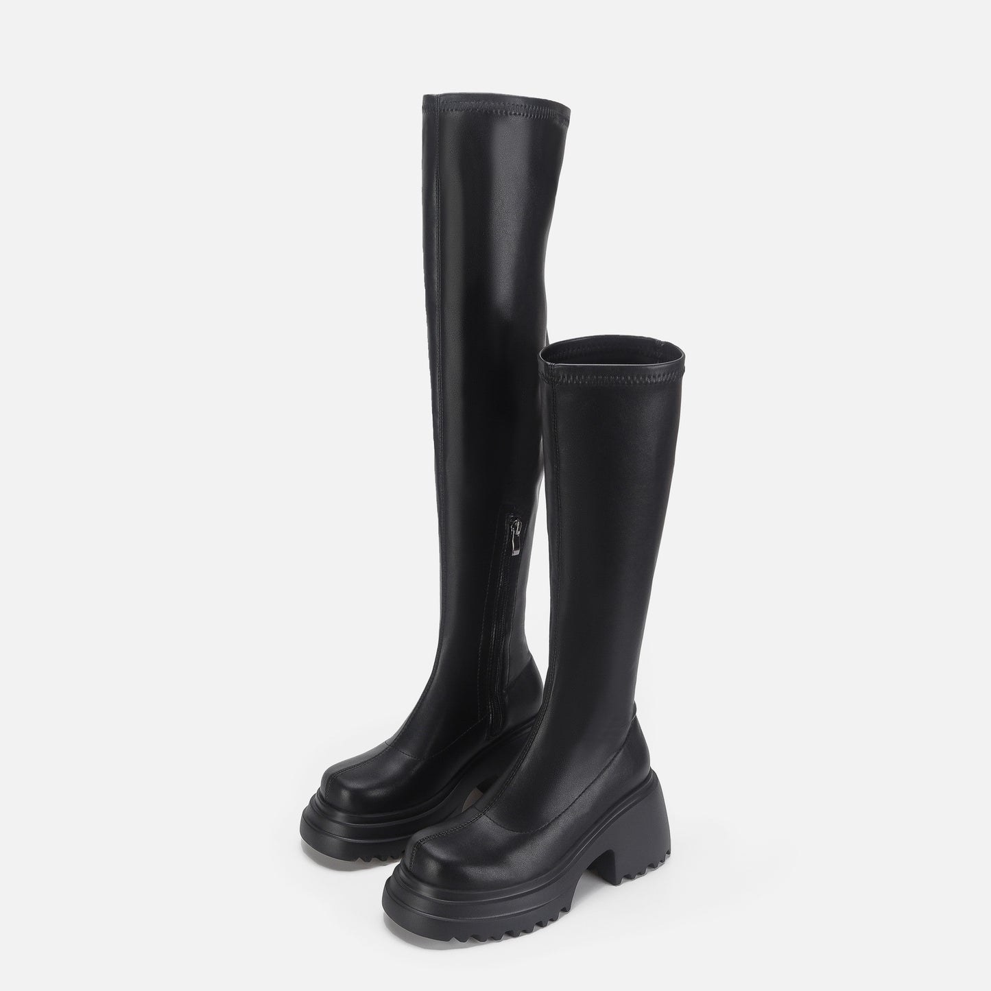 Women's Knee Black Platform Martin Small Stretch Boots