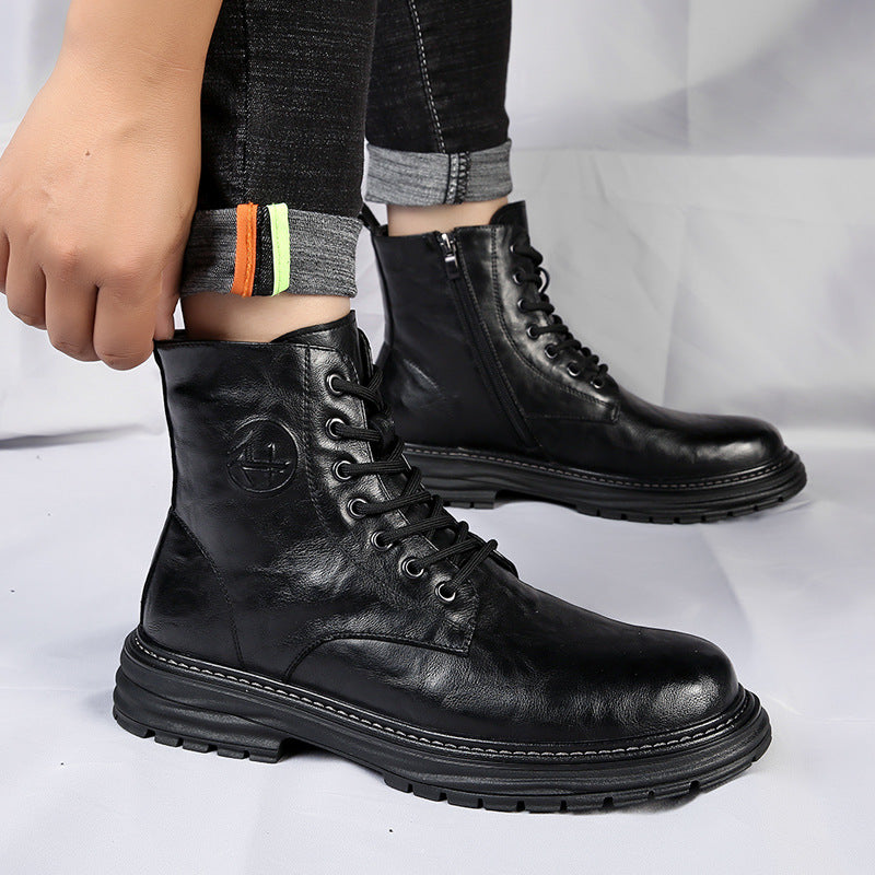 Men's Fashionable Genuine Platform Worker Retro British Boots