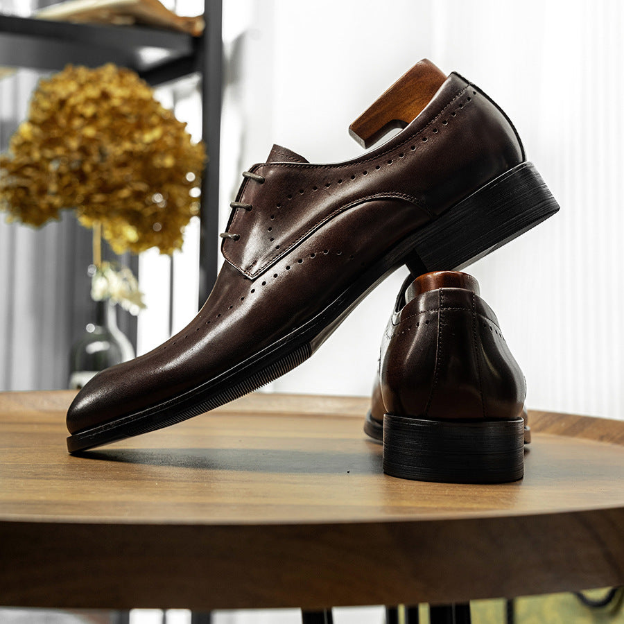 Men's Brogue Business Handmade Derby Large Size Leather Shoes