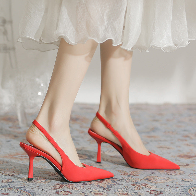 Women's Spring Satin Cap Slingback Adult Lady Like Woman Women's Fashion Shoes