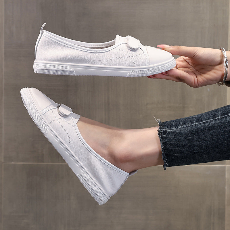 Women's Top Layer Cowhide Low-cut Authentic White Summer Slip-on Velcro Men's Shoes