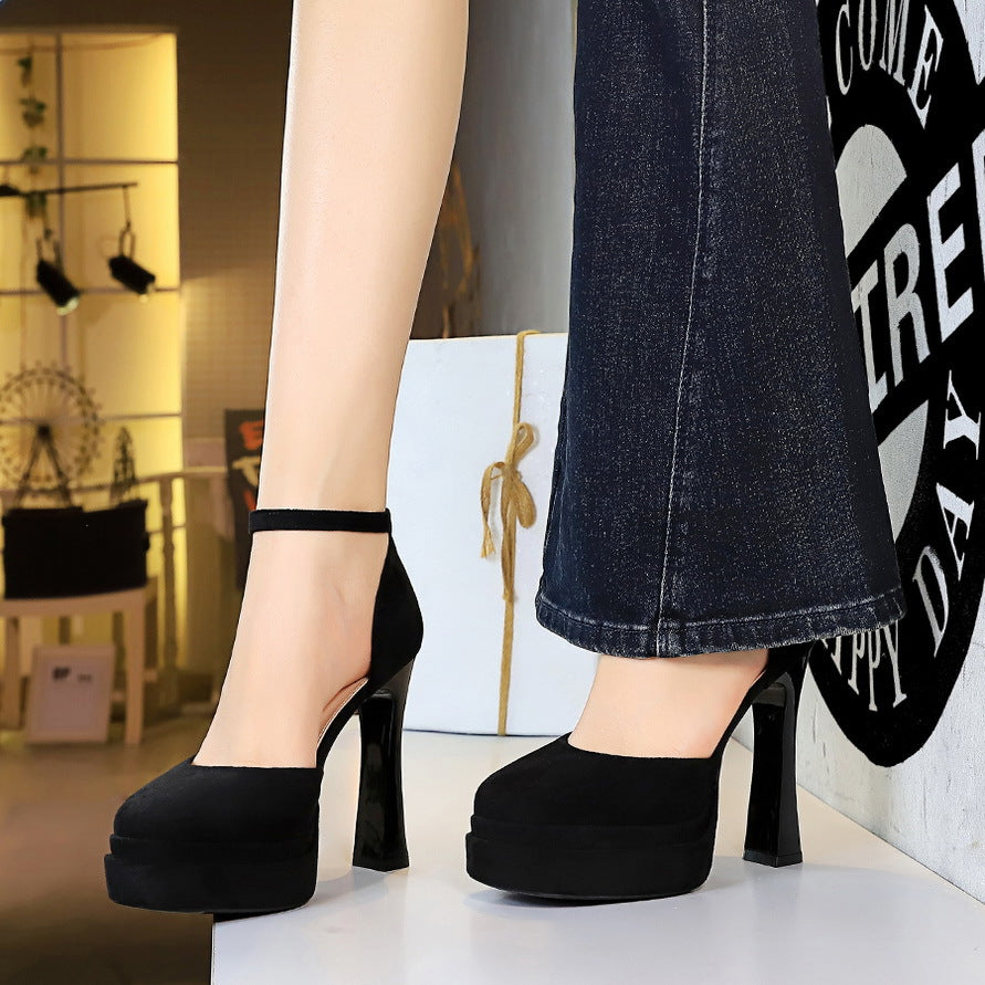 Women's Elegant Shallow Mouth Round Toe Suede Super Heels