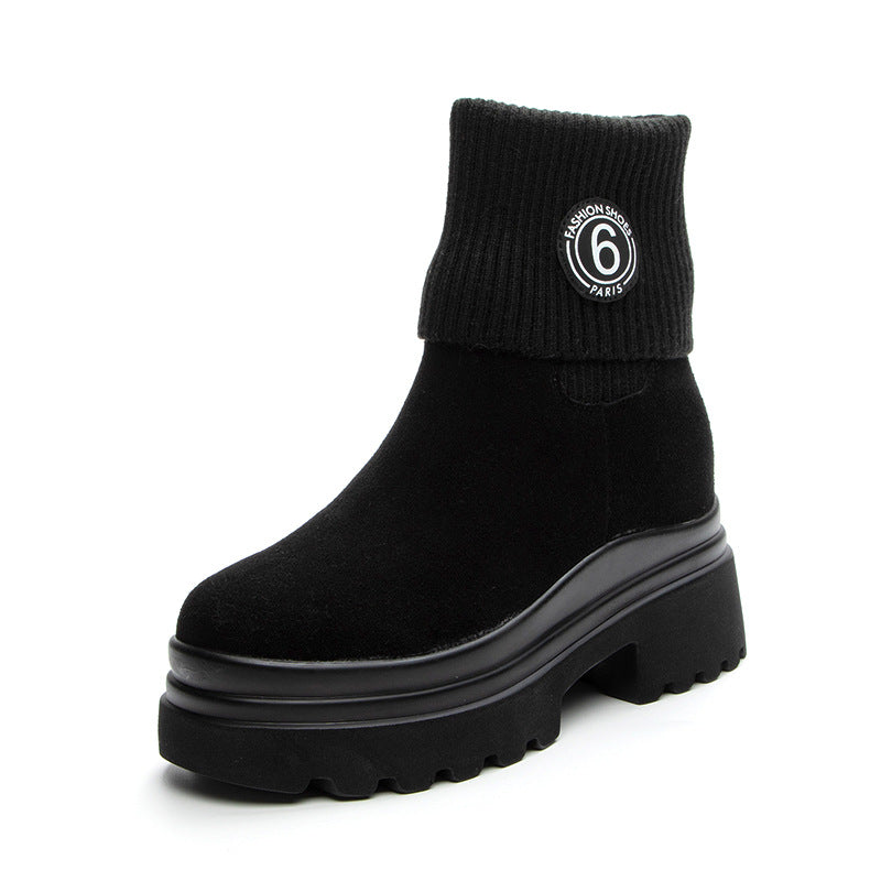 Women's Trendy Spring Winter Short Genuine Martin Height Increasing Boots
