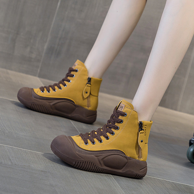 Women's Autumn Retro Lightweight Explosion Board Thick Bottom Height Increasing Insole Women's Casual Shoes