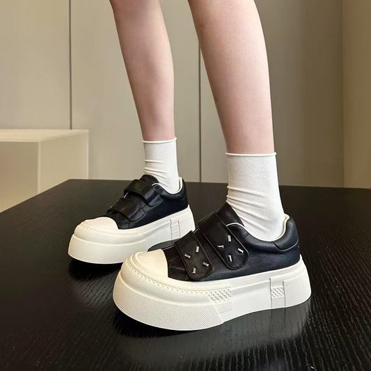Women's Top Layer Cowhide Platform White Magic Casual Shoes