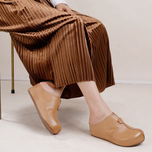 Washed First Layer Cowhide Platform Genuine Slippers