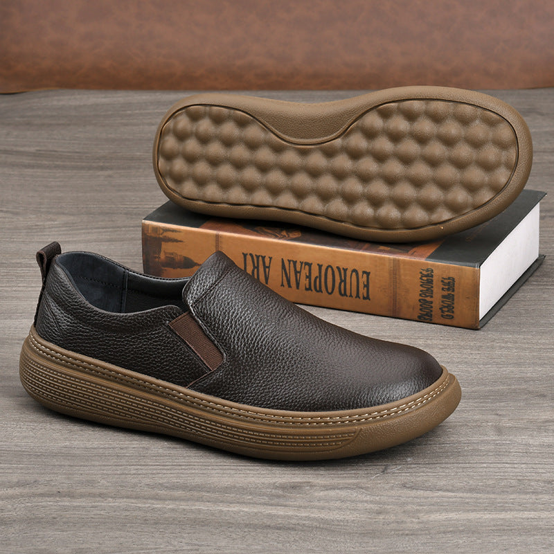 Men's Cowhide Handmade Breathable Soft Bottom Slip-on Leather Shoes