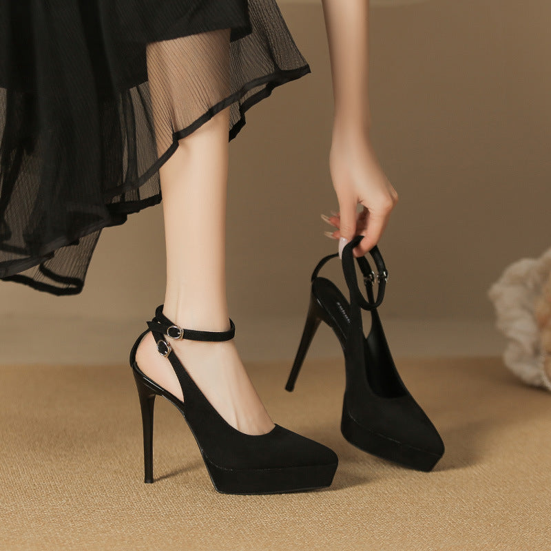 Women's Platform Suede High Not Tired Toe Cap Slingback Heels
