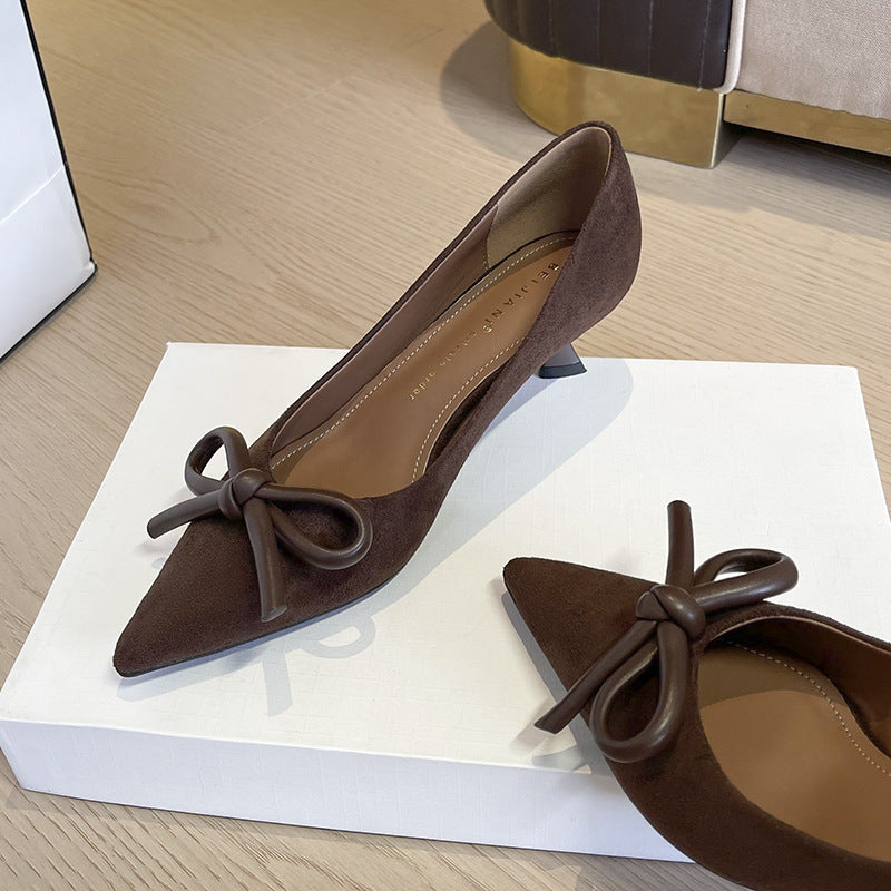 Women's Cashmere Bow Pointed High For Stiletto Women's Fashion Shoes