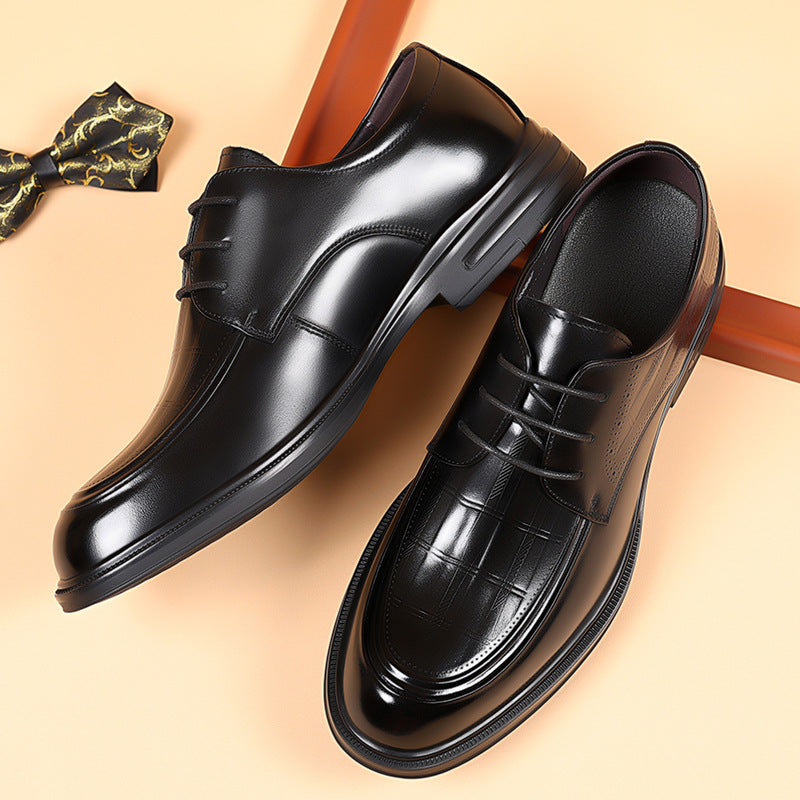Men's Layer Cowhide Autumn High Sense British Breathable Genuine Formal Leather Shoes